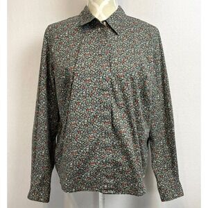 LIZ CLAIBORNE Vintage Shirt Womens L Petite‎ Floral Collared Cottagecore Green